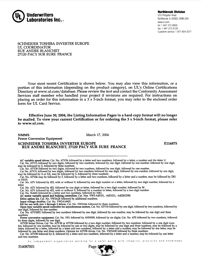 Schneider UL Certification